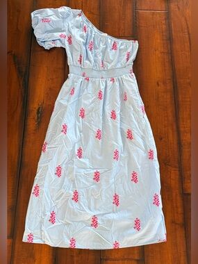 Sugarlips Light Blue One-Shoulder Dress with Pink Floral Accents